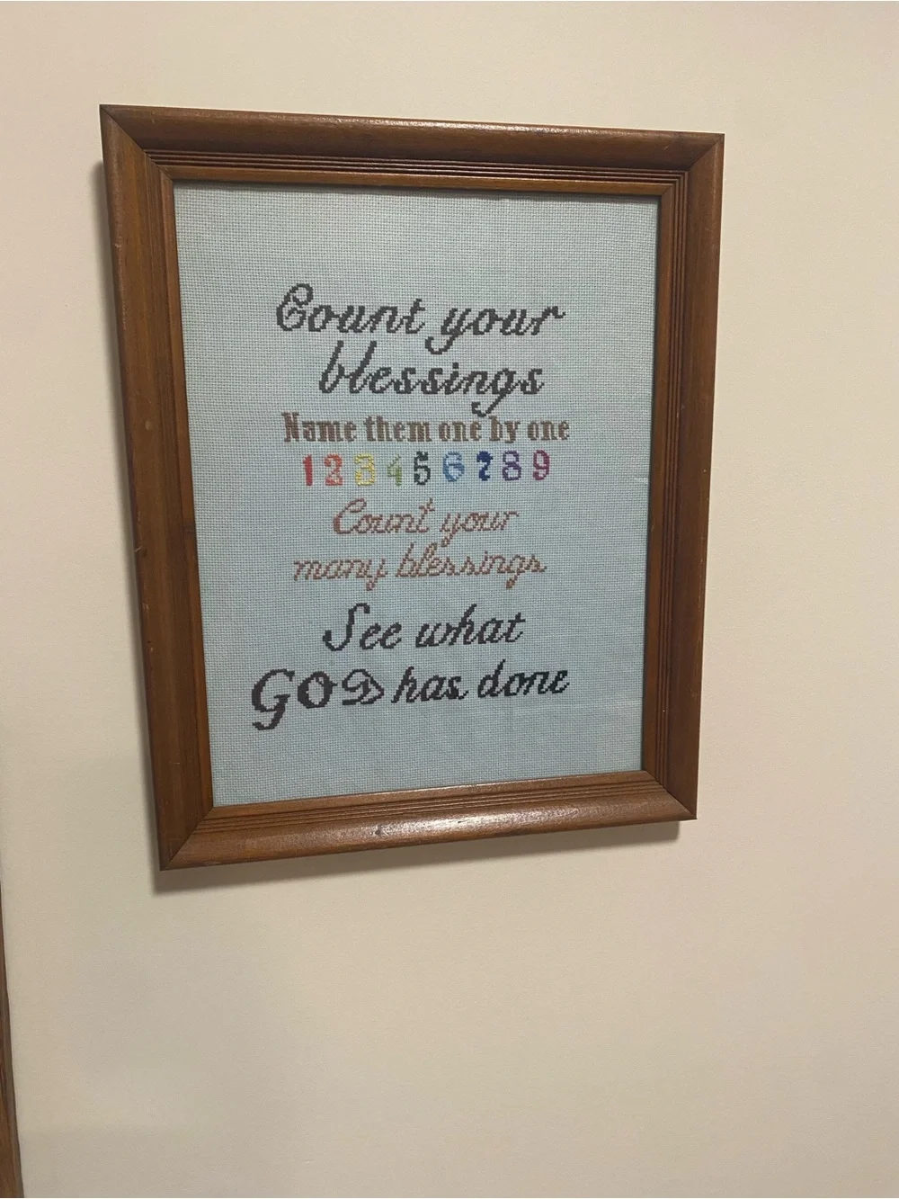 Beautiful Framed Christian Cross Stitch Piece - Count Your Blessings Lyrics